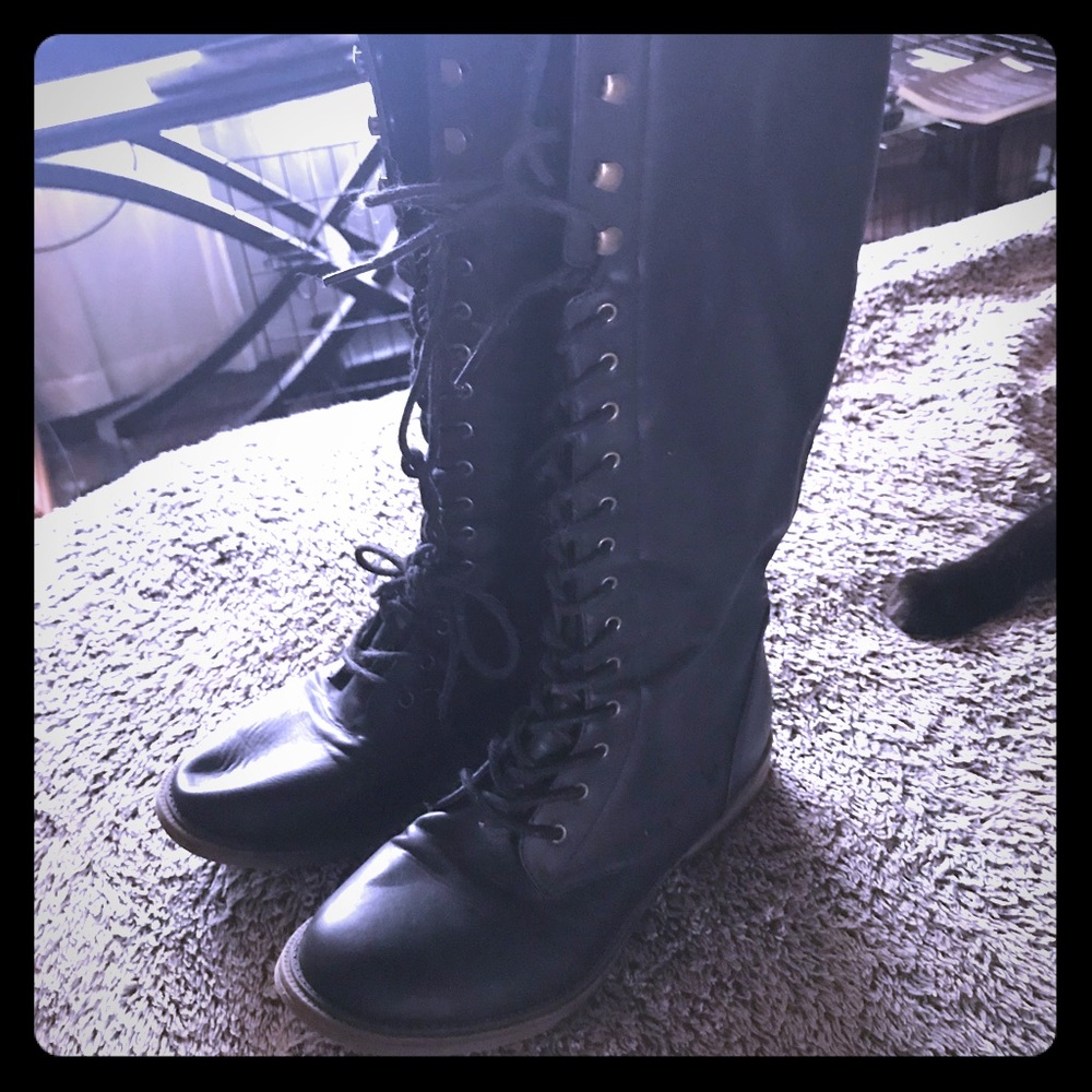 Knee high lace up combat boots